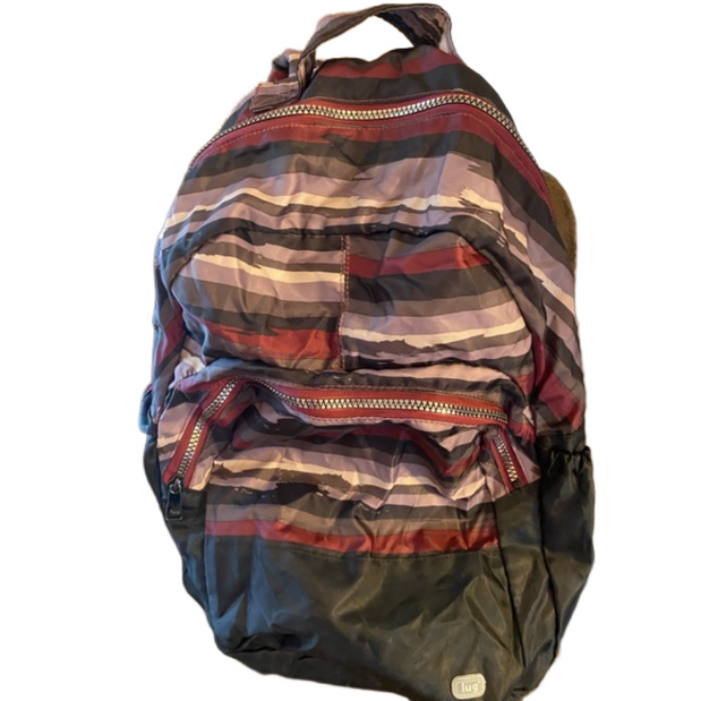 LUG Lightweight durable multicolored striped backpack adjustable straps pockets